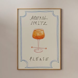 Aperol Spritz Poster, handgezeichneter Cocktail, Barwagen Wandkunst, Vintage Cocktail Druck, Vintage Cocktail Sketch Art, Küchendekor, Sketch Art