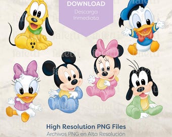 Mickey and Friends, Disney Babies, Baby Shower, Party, Digital Illustration, PNG, Transparent Background, High Resolution