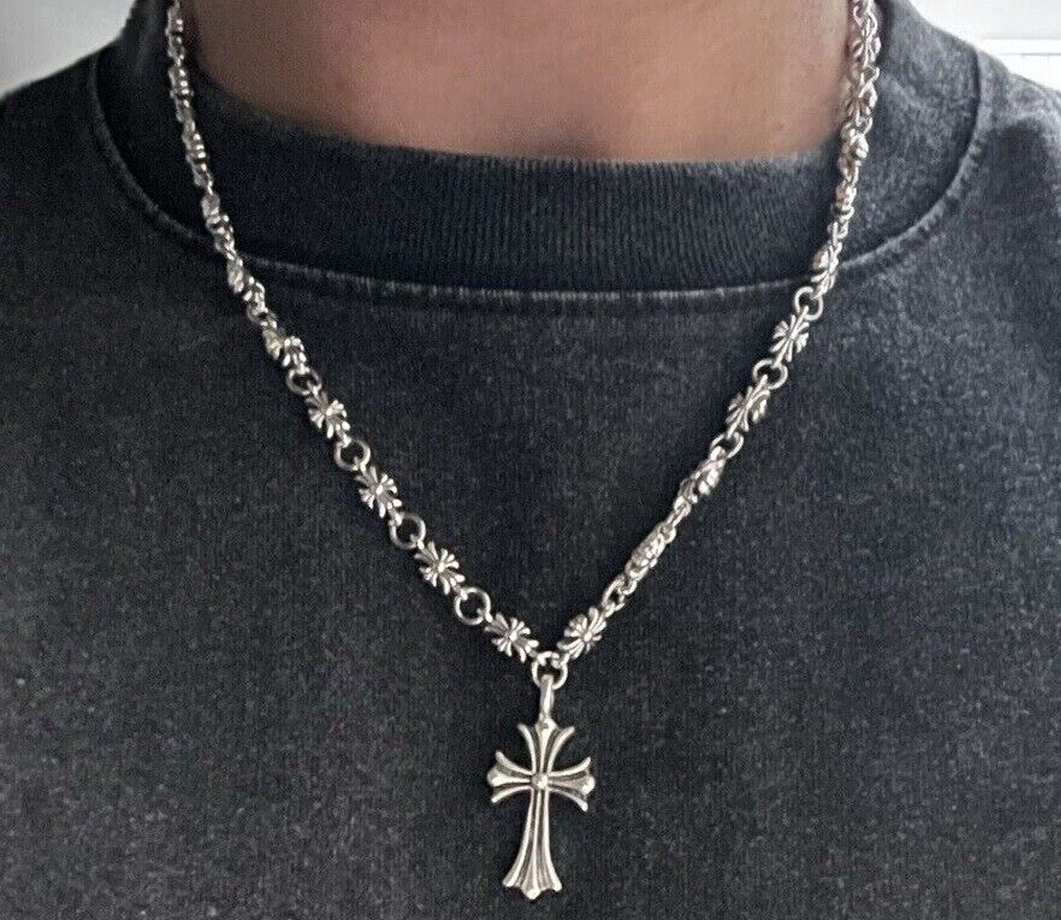 Chrome Hearts Style Necklace, Gothic Cross Chain, Silver CH Plated ...