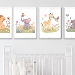 Set of 4 digital print posters "Safari Animals" | Wall pictures for children's rooms | Decorative print pictures | Posters | without frame