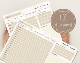 Daily planner for adults to print in DIN A5, A4 and A3, portrait and landscape format, beige, German
