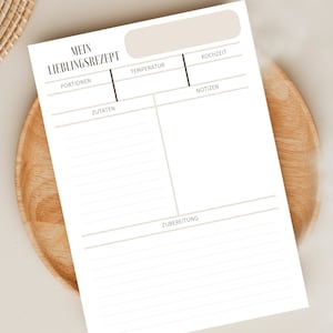 Rezeptkarte "Mein Lieblingsrezept" Vorlage zum ausdrucken im DIN A4 Format