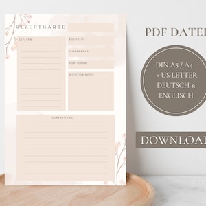 Rezeptvorlage A4 & US Letter zum ausdrucken | deutsch und englisch | Druckbare Rezeptvorlage zum ausfüllen | Rezeptkarte zum selberschreiben