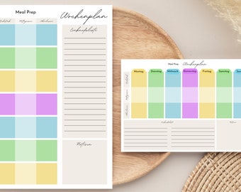 Menu planner meal planner for the whole week template for printing DIN A4 and A3 German