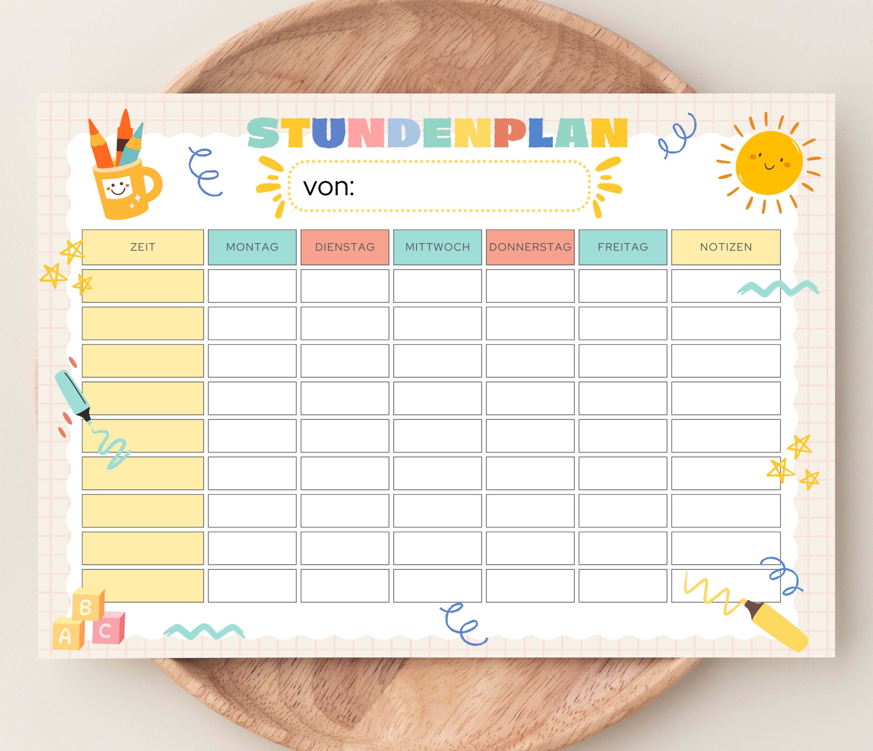 Stundenplan zum Ausdrucken, Stundenplan PDF, Schulbeginn, DIN A5, A4