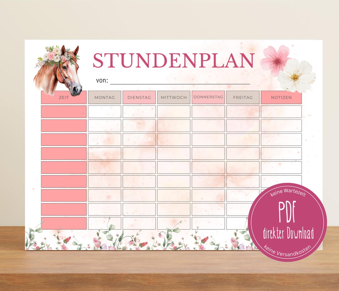 Stundenplan zum Ausdrucken, Stundenplan PDF, Schulbeginn, DIN A5, A4