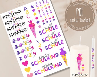 School start PDF template candle tattoo school start candle sticker school enrollment 2024 finally school schoolchild for girls