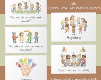 Morning Circle & Picture Card Set, 28 Printable Templates for Daycare, Kindergarten, Nursery – DIN A4, Print Immediately