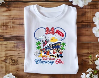Disney Cruise Birthday Girl 2026 Shirt - Mickey & Friends Vacation Tee, Minnie Bow Anchor Design