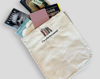 I'm With The Banned embroidered book bag, Reading, Librarian, Teacher, Book, Lover Gift, Bookworm, Bookish, Booktrovert, BookTok, books