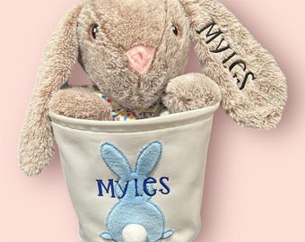 CUSTOM *Easter Bundle* including 26’ soft Easter bunny plush AND Easter basket | stuffed animal personalized | embroidered basket | photo