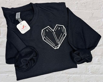 Embroidered coffin heart crewneck | Funeral director gift | Mortician | Mortuary Science | Halloween | Forensics | Goth clothes | Cross