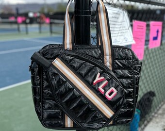 Custom embroidered puffy pickleball bag | monogram | embroidery initials | personalized paddle bag | gift for him her | pickleball gift