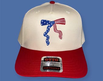 American flag USA bow embroidered hat, patriotic cap, 4th of July, Red White and Blue, cute summer hat, Memorial Day, OTTO 5-panel hat