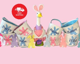 Personalized Easter Basket, Bunny Baskets for Kids, Embroidered Easter Basket, Easter Bunny Tail Bag, Boys Girls Easter Gifts, monogram