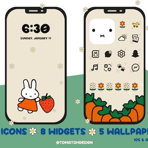 M I F F Y White Bunny Icon Wallpaper Widget Pack - IOS- en Android-aanpassing