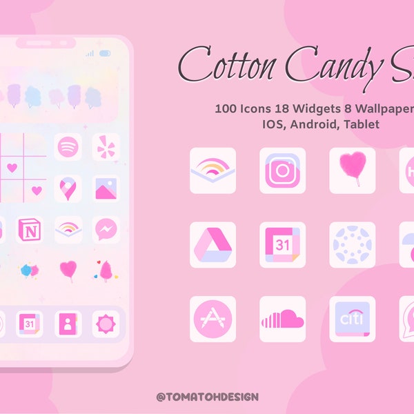 Cotton Candy Pink Pastel Icon Wallpaper Widget Pack - IOS Android Tablet Customization