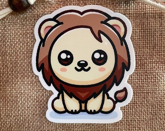 Large Sticker Lion Kawaii Chibi Style | Matte Vinyl Weatherproof | Laptop Planner Journal Desk Notebook Phone Case | Gift
