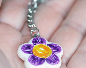 Handmade: Flower Keychain Kawaii Pendant Polymer Clay | Cell Phone Charm | Gift Key Phone Animal Lucky Charm