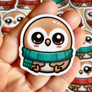 Pegatina Búho Macho en Kawaii Chibi Estilo Vinilo Brillante Impermeable Portátil Planificador Diario Botella de Agua Escritorio Notebook Caja del Teléfono