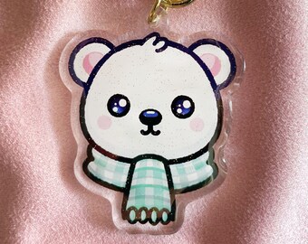 Acrylic pendant polar bear teddy bear kawaii chibi style | keychain glitter charm | gift back to school key animal
