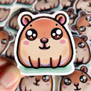 Pegatinas Carpincho Kawaii Estilo Chibi | Vinilo brillante impermeable | Laptop Planner Journal Botella de agua Escritorio Notebook Funda para teléfono