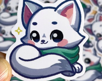 Arctic fox sticker in kawaii chibi style | Glossy waterproof vinyl | Laptop planner, journal, water bottle, desk, notebook, phone case
