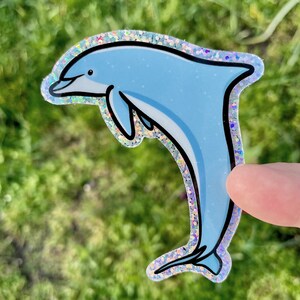 Pegatina brillo de delfines | para portátil, cuaderno, planificador, diario, botella de agua, cumpleaños | Vinilo brillante resistente a la intemperie impermeable | Regalo