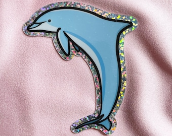 Dolphin Glitter Sticker | for Laptop Notebook Planner Journal Water Bottle Birthday | Glossy Vinyl Weatherproof Waterproof | Gift