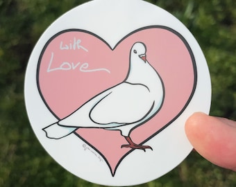 Sticker Dove Heart with Love | Laptop Planner Journal Water Bottle Desk Notebook Phone Case | Matte Vinyl Weatherproof | Gift