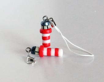 Small Lighthouse Mini Pendant Polymer Clay | Cell Phone Charm Keychain | Gift Phone Animal Kawaii Ocean Lucky Charm