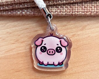 Mini Acrylic Pendant Mobile Phone Charm Pig Kawaii Chibi Style | 2.5 cm | Keychain | Gift Back to School Key Phone Animal