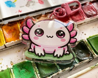 Acrylic Pendant Axolotl Kawaii Chibi Style | Keychain Glitter Charm Handbag Pendant | Back to School Key Animal Office