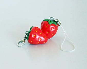 Small Strawberry Mini Pendant Polymer Clay | Cell Phone Charm Keychain | Gift Phone Animal Kawaii Talisman Lucky Charm
