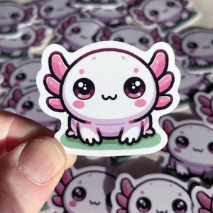 Pegatina Axolotl Kawaii Estilo Chibi | Portátil de vinilo brillante impermeable | Planificador Diario Botella de agua Escritorio Cuaderno Caja del teléfono