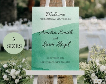 Mountain Wedding Welcome Sign, Green Welcome to our Wedding Poster, Script Welcome Poster, Instant Download , Edit in Canva A21PO13
