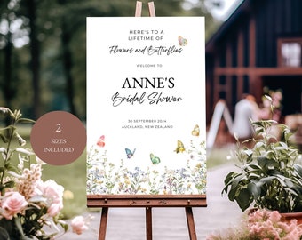 Wildflowers and Butterflies Bridal Shower Welcome Sign, Butterflies Bridal Shower, Printable Bridal Sign, Editable Welcome Sign   A19PO33_1
