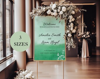 Green Wedding Welcome Sign, Welcome to our Wedding Poster, Script Welcome Poster, Instant Download, Edit in Canva A21PO13_1