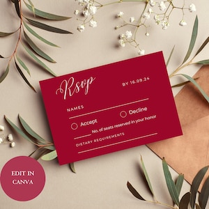 Sapphire Rot Minimalist Antwortkarten | Sofortdownload | Druckbare Antwortkarte | Hochzeit Antwortkarte | Bearbeitbare Vorlage A13PO2