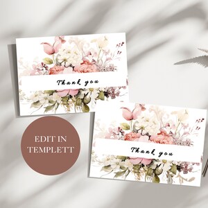 Pink Floral Thank You Card Template, Thank You Card Printable, Thank you Card, Floral Thank You, Edit with TEMPLETT, A19PO35_1