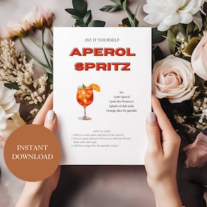 Crea la tua carta con la ricetta per la bevanda Aperol Spritz, il cartello della ricetta Aperol Spritz fai da te, la bevanda Aperol Spritz Mix in 2 dimensioni, la bevanda per l'addio al nubilato A17PO57
