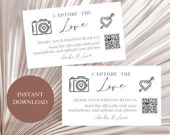 Capture la tarjeta con código QR de Love Wedding, tarjeta con foto de boda, tarjeta de boda con código qr, descarga instantánea, edición con Canva A17PO40_6