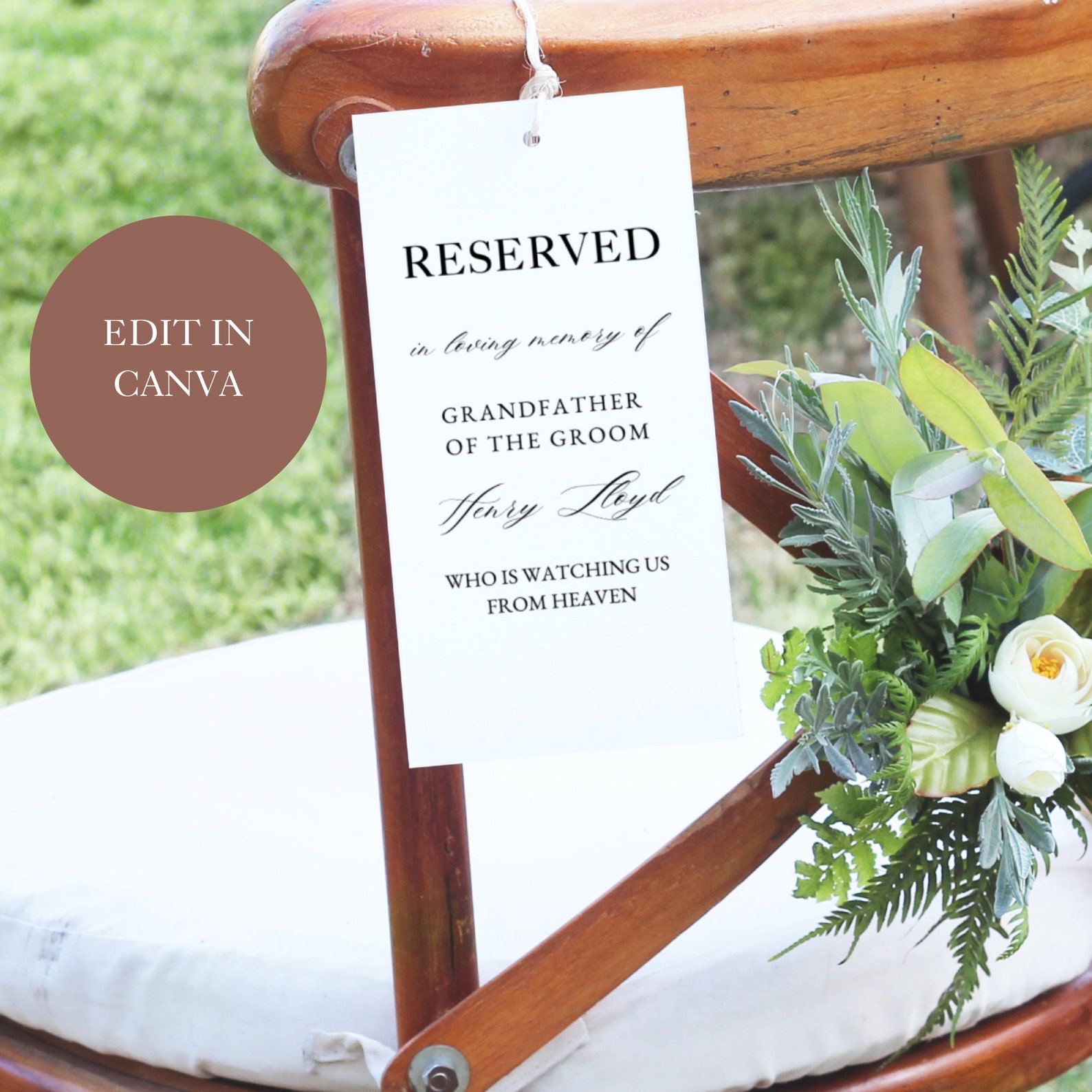 Modern Minimalist Reserved Memorial Sign, Editable Seating Tag ...