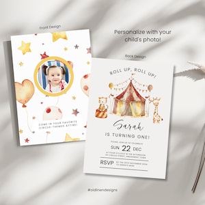 Circus Theme First Birthday Invitation, Girl Boy 1st Bday Party Invite, Amazing  Circus Party Invitation, Editable Instant Download A2P2_2