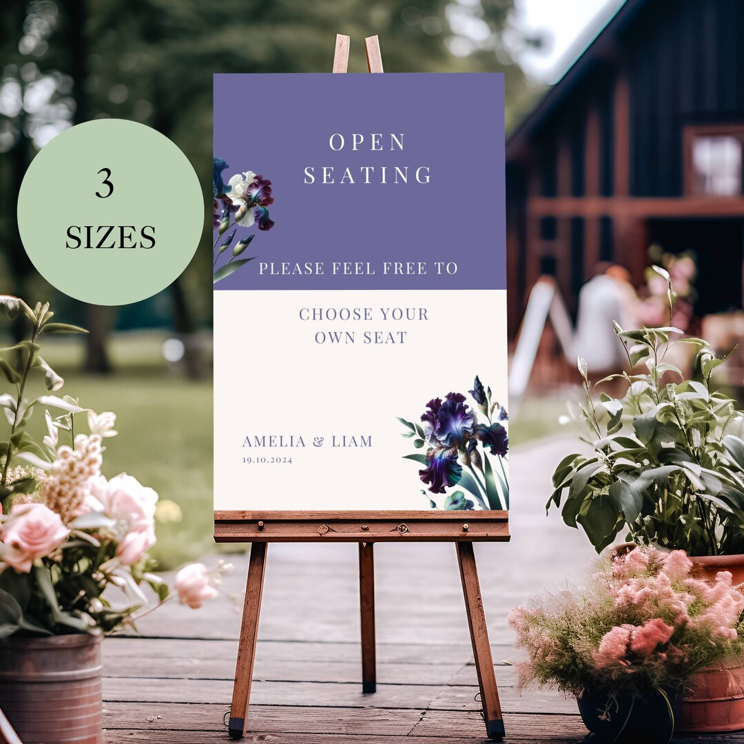 Blue Iris No Assigned Seating Sign, Open Seating Sign Template, Sit ...