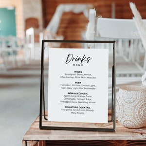Open Bar Sign, Drinks Menu Template, Minimalist Wedding Bar Menu His and Hers, Simple Wedding Drink Menu Printable, Signature Drinks A17PO26