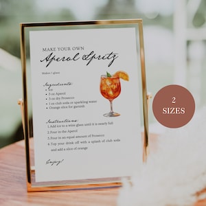 Faça seu próprio cartão de receita de Aperol Spritz, sinal de receita de Aperol Spritz DIY, bebida misturada de Aperol Spritz de 2 tamanhos, bebida de chá de panela A17PO57_2