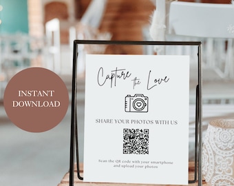 Capture the Love Wedding QR Code Sign, Wedding Sign, Wedding Photo Sign, Instant Download, Edit with Canva A17PO40_5