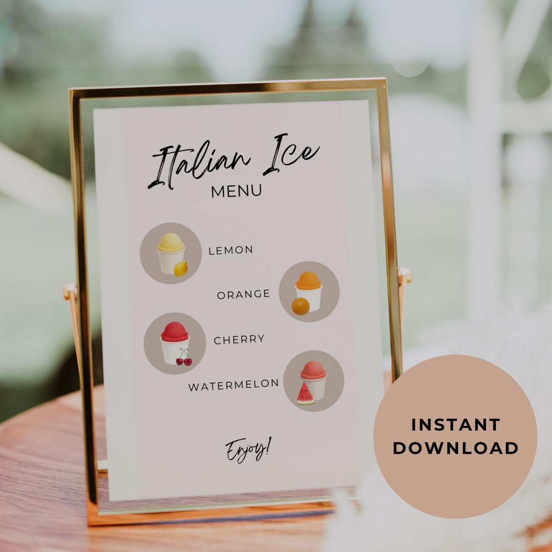 Italian Ice Bar Sign Template: Summer Dessert Table Printable (digital ...