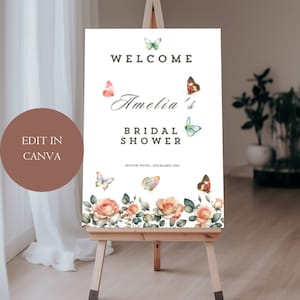 Butterflies Bridal Shower Welcome Sign, Lifetime of Butterflies , Printable Bridal Sign, Editable Welcome Sign, A23PO13_1